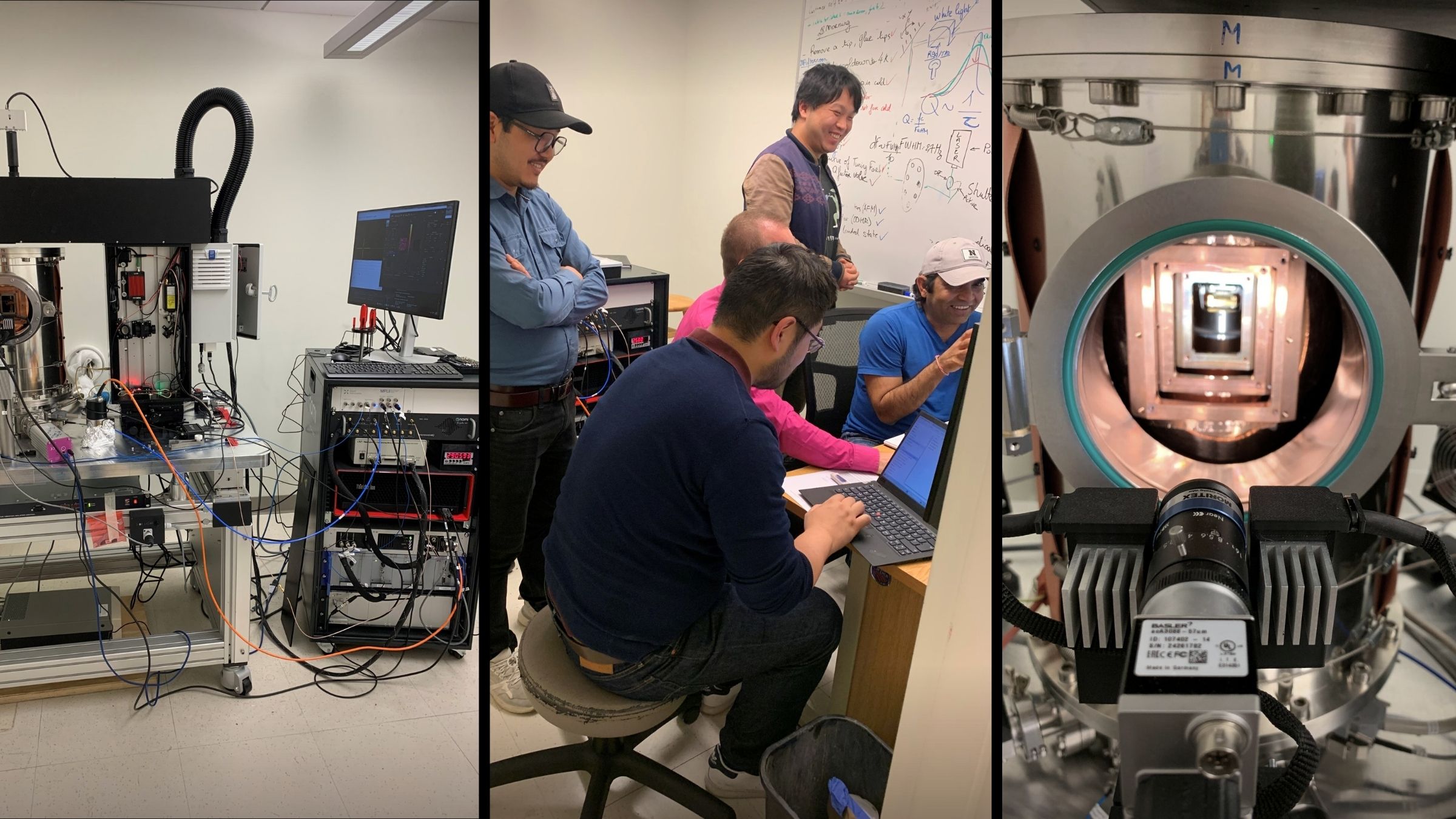Collage of three images taken in the Surface Materials Characterization facility.